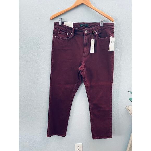 Ralph Lauren Premier Straight Ankle Jeans Pinot Noir Burgundy Size 12 - Picture 4 of 9